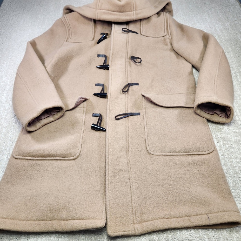 Brooks Brothers Wool Duffle Coat Men Large Camel Tan Plaid Lined Toggle Hooded